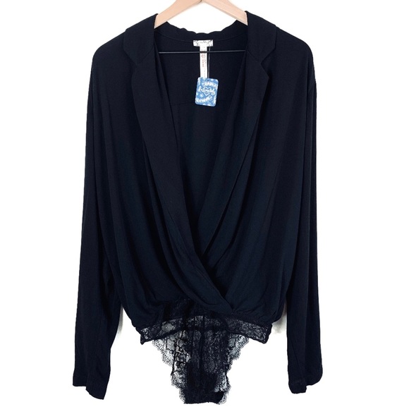 NWT FREE PEOPLE Ruffle Lace Black Body Suit - Picture 3 of 12